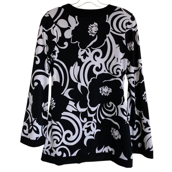 White House Black Market Tunic Floral Print Scoop Horseshoe Neck Bell Sleeves XS - Picture 4 of 9